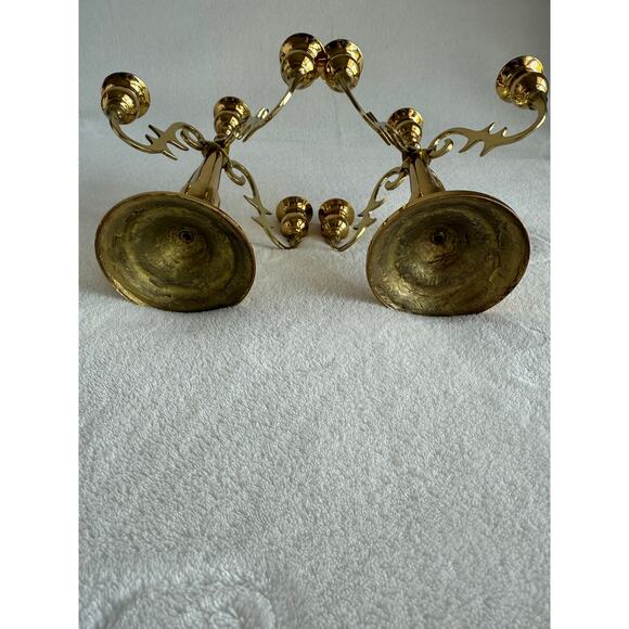 Vintage Ornate 2 Piece Gold Brass Candelabra Candleholder 5 Candle Holder - Picture 9 of 12